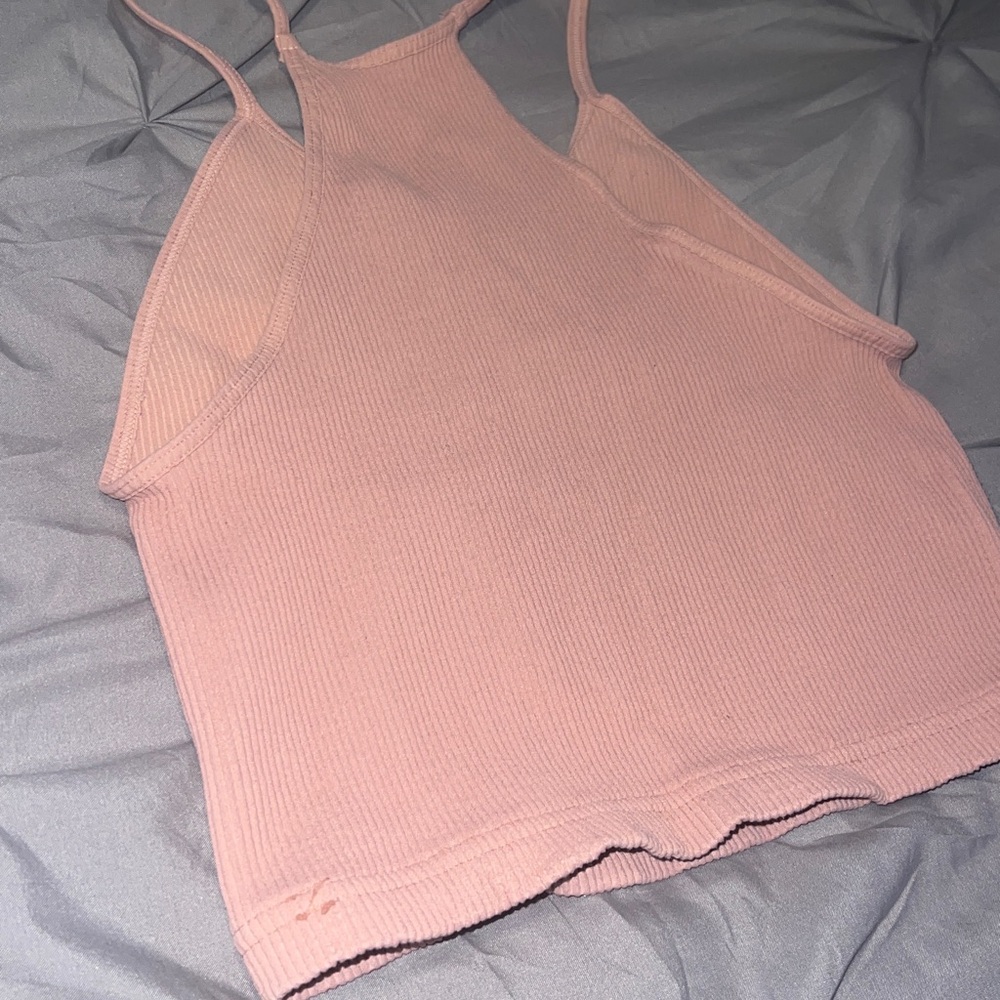 Free People Soft Pink Ribbed Stretch Racerback Cropped Workout Tank Top - Picture 6 of 8